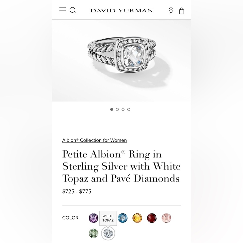 DY ring Petite Albion in Sterling Silver with White Topaz and Pavé Diamonds